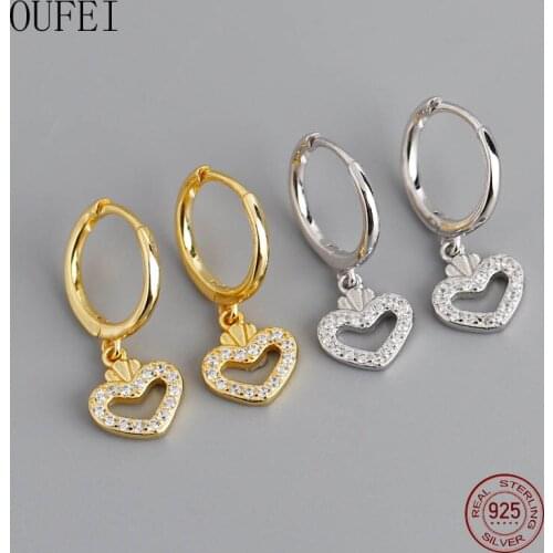 OUFEI Heart Earrings For Women 925 Sterling Silver Earrings Rhinestone Stylish Drop Earrings 925 Silver Luxury Jewelry
