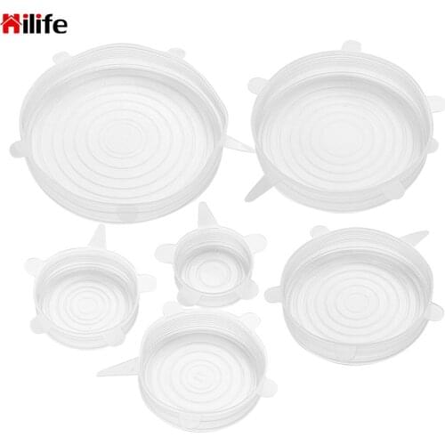 Silicone Pan Cover Cooking Tools Gadgets 6 Pcs/set Stretch Lid Cover Kitchen Tools Transparent