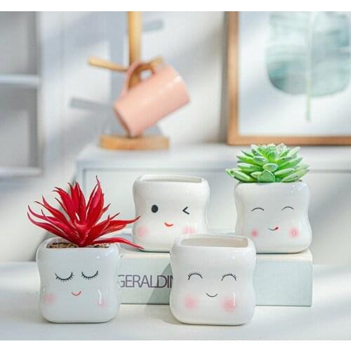 Smiley Flower Pot Planter Indoor Ceramic Vase Desktop Ornaments Home Decor Garden Decoration Succulent Pot Plant Pot