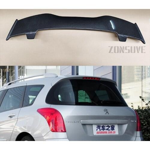Use For Peugeot 308 2008-2013 Spoiler ABS Plastic Carbon Fiber Look Hatchback Roof Rear Wing Body Kit Accessories