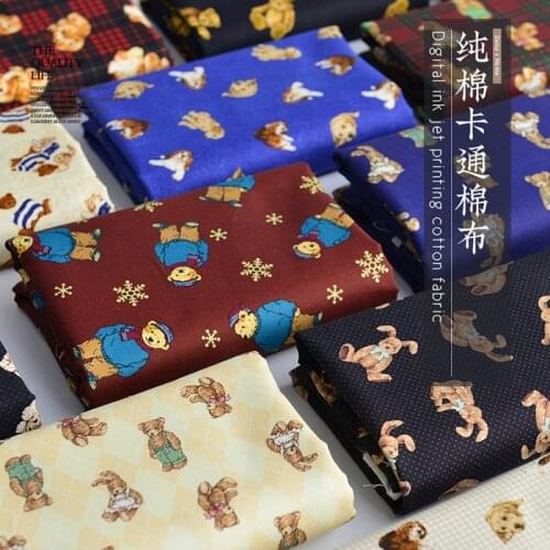 Combed Cotton Fabric Sheet Cloth Fabrics Cartoon Bear Doctor Printed For DIY Dress Qulit Handbag Sewing Materials 50*145cm/p
