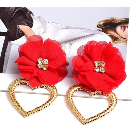 Bohemian Handmade Drop Earrings For Women Korean Sweet Love Heart Pendant Flower Shaped Dangle Earrings Romantic Jewelry