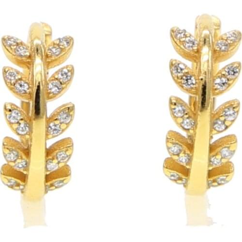 Spring design delicate cz leaf girl women gold color jewelry 925 sterling silver mini stud earring arrond ear