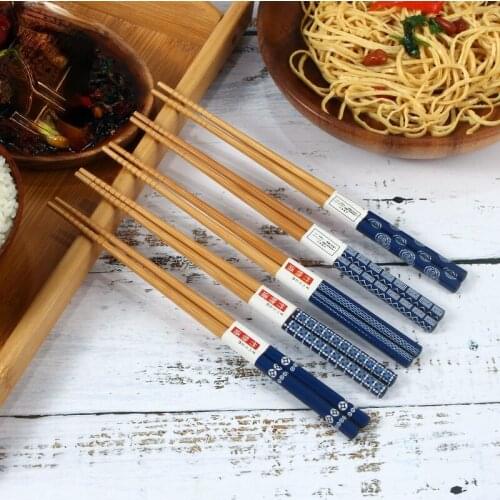 Japanese household tableware bamboo chopsticks 5 pairs set healthy bamboo chopsticks pointed chopsticks bamboo tableware
