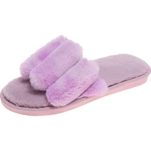 Women Indoor Slippers Autumn House Winter Warm Plush Pink Color Non-slip Cozy Home Furry Slippers