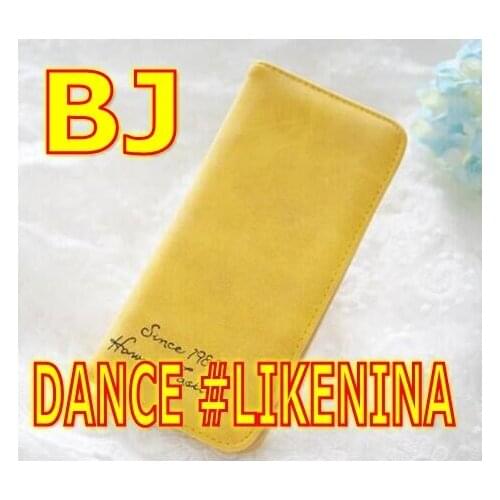 2018 New Yellow BJ DANCE LIKENINA ladys purse is wide and wide, with soft surface and a long vintage wallet DANCE LIKE NINA