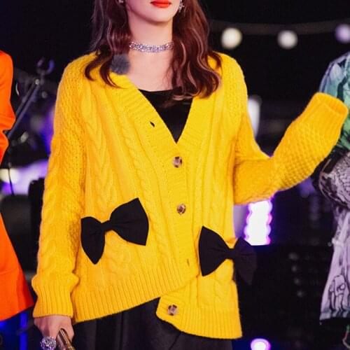 Womens Oversized Sweater Cardigan Winter 2020 Cute Long Sleeve Bow Twsit Knit Sweet Temperament Light Knit Jacket Street Wear