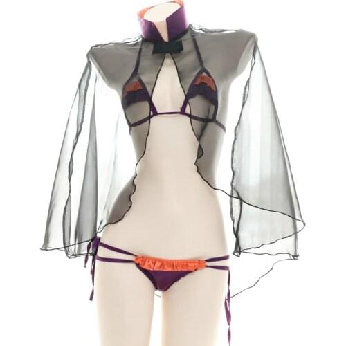 Womens Halloween Transparent Cape Shawl Bikini Underwear Lolita Cosplay Sexy Lace Up Panties Bra Sets Pajamas Lingerie Sets