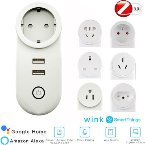 ZIGBEE 3.0 Smart Home Wifi Socket Switch 2 USB Port 100-240V Voice Control Plug Work With SmartThing Wink Alexa Google Home