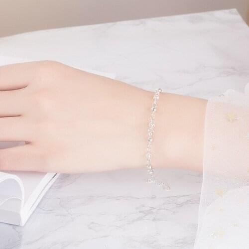 1xPc New Women Silver Plated Crystal Chain Bangle Star Cuff Charm Bracelet Charm Rhinestone Lover Heart Beads Bracelet Jewelry