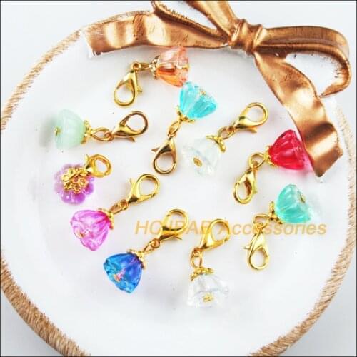 10Pcs Mixed Lotus Seedpod Charms Gold Color Leaves Bail With Clasps 10x13mm