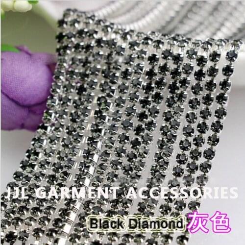 10yards Silver base Black diamond Color SS6 ss8 ss10 ss12 intensiveStrass style diy beauty accessories sew on rhinestones chain