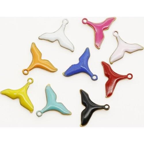 20PCS Fashion Jewelry Both Faced Enamel Fish Tail Charms Copper Pendant Diy Metal Necklace Earring Pendants