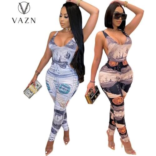 VAZN 2020 Vintage Women Sleeveless Colorful Print Bandage Sport Set Tracksuit Sexy Suit Two Piece Set Sport Running Lady Sets