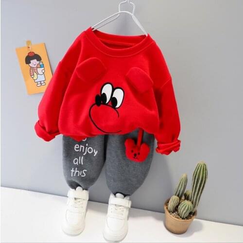 2021 Spring Cute Baby Girl Boy Clothes Set Children Toddler Outfit Cartoon Print Long-Sleeved Pants 2Pcs For 1 2 3 4 Years