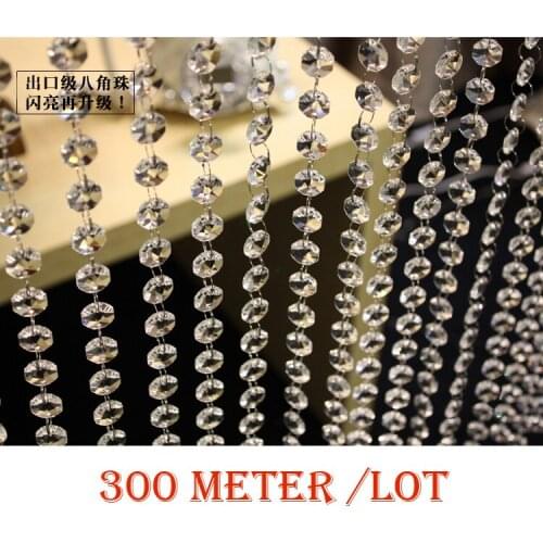 300M/Lot,Fast Delivery Free Shipping 14MM Acrylic Octagonal Crystal Garlands / Strands, Clear Color, Wedding & Party Decor