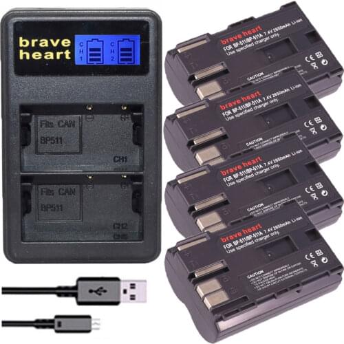 4pcs 7.4v 2650mah BP-511A BP-511 BP 511 511A BP511 BP511A Battery pack for Canon EOS 40D 300D 5D 20D 30D 50D camera