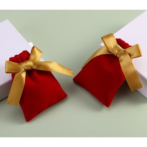 50pcs Velvet Jewelry Bag With Ribbon Wedding Party Candy Bag Pouches Jewelry Organizer Custom Logo Earings Display Packing