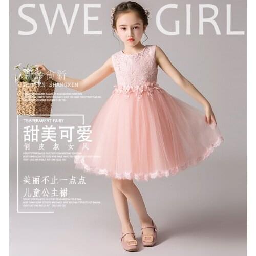 Free shipping 2019 Summer Dress for Girl kids party dresses for girls Lace Sleeveless Backless Back O Princess Formal DressES