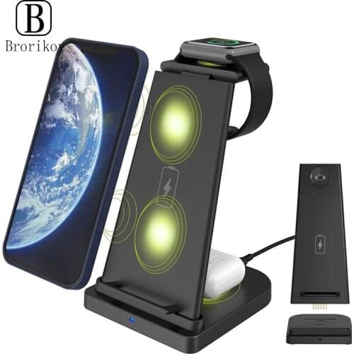 3 in1 Wireless Charger For iPhone 12 11 XR AirPods Apple Watch 2 3 4 5 Wireless Charging Stand for Doogee Samsung Huawei Xiaomi
