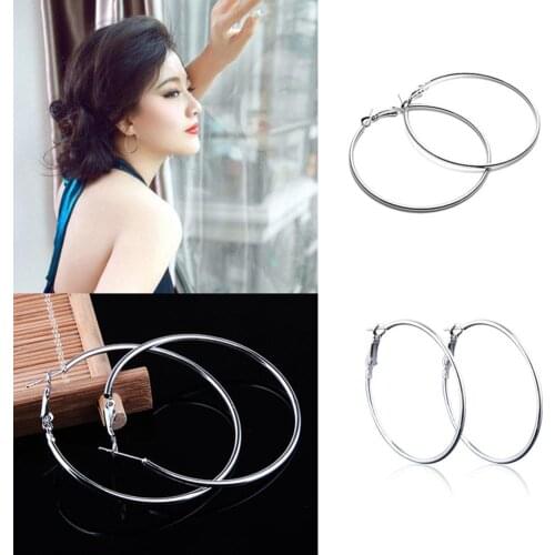 BLULANS 1Pair Large Hoop Earrings Stainless Steel 2 to 7cm Smooth Circle Earrings 2019 Womens Evening Party Jewelry Gift