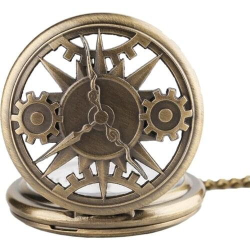 Hollow Gear Antique Necklace Retro Bronze Analog Quartz Pocket Watch Pendant Chain Gifts Clocks for Men Women Vintage reloj 2020