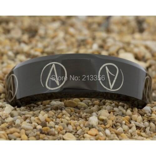 Cheap Price Free Shipping USA Hot Selling 8MM Black Beveled Atheist Design Lord Mens Fashion Tungsten Ring Wedding Band Ring