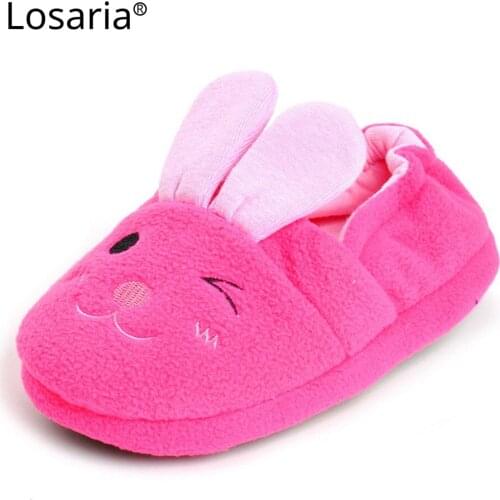 Losaria Childrens Slippers Girl Winter Warm Plush Lining Kids House Slippers Rabbit Anti-slip Soft Home Kids Shoes 14.5-18.5cm