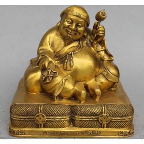9”Chinese Bronze Mo Ke Jia Luo Da Hei God Older Person Hold Hammer Buddha Statue