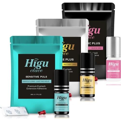 Higuclace Eyelash Extension Glue 5ml Long Lasting1-2 Second Fast Drying Retention 7-8Weeks Classic Lashes Strong Black Adhesive