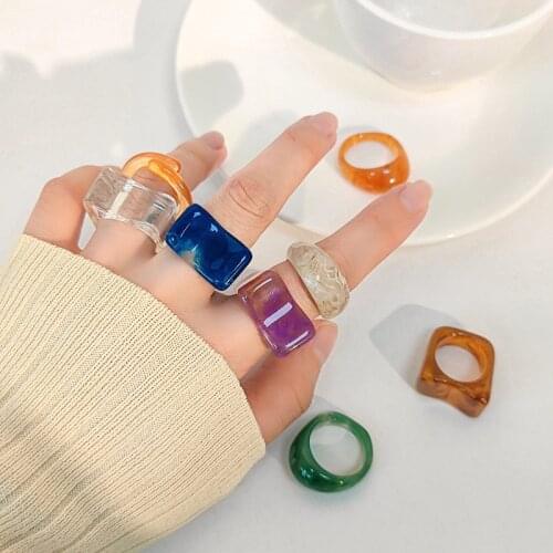 Korea Colorful Acrylic Ring Transparent Resin Amber Rings For Women Girl Irregular Acetate Tortoise Ring Marble Jewelry Gift