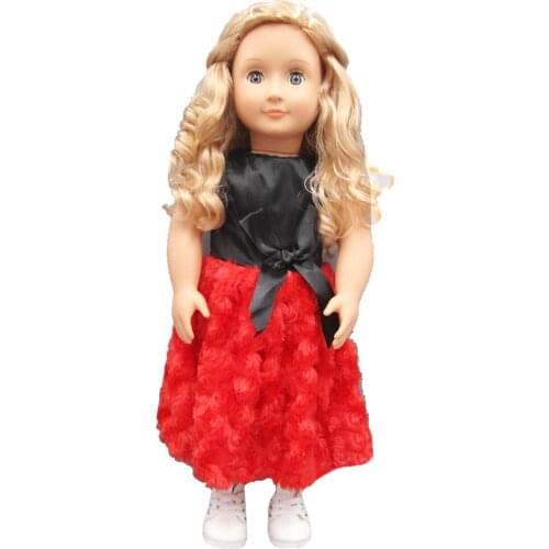 Dolls Clothes for 18 inch 43-45cm American' doll Red rose flower dress for holiday gift for children