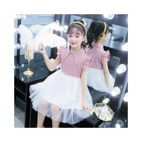 Summer girls plaid dress new net red princess dress in the big childrens puff yarn childrens skirt explosion