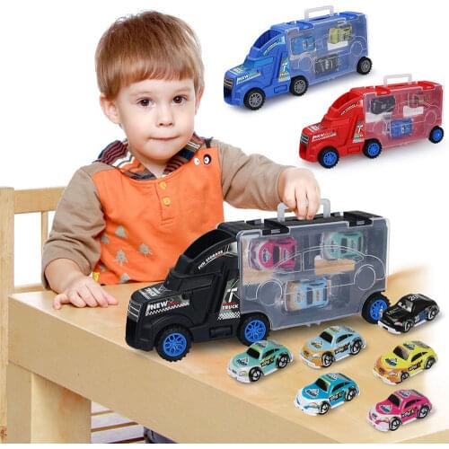 7 pcs/set Plastic Truck Model Cute Mini Toy Vehicles Inertial Pull Back Function Kid Classic Educational Toys Boys Birthday Gift