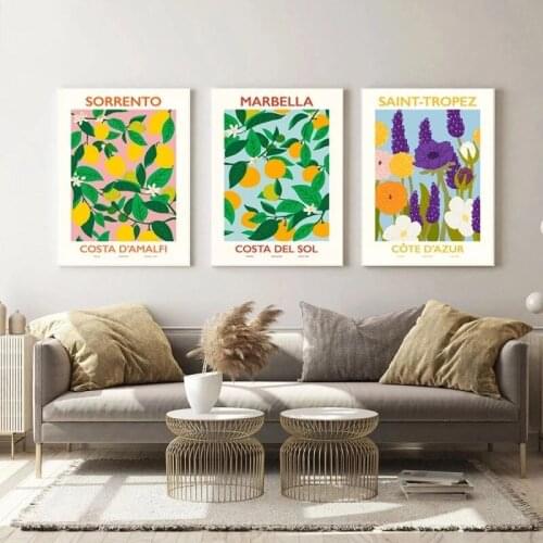 Cartoon Fruit Lemon Orange Posters and Prints Modern Plant Flower Canvas Painting Wall Art Pictures Home Decoration Living Room