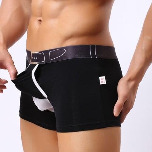 Mens Sexy Pockets Boxer Shorts Brand Men Underwear Boxer Cotton Body Sexy Gay Separation Open U Convex Penis Pouch Underpants