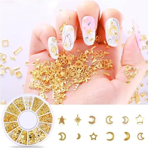 Nail Sticker 3D Ocean Nail Art Studs Gold Charms Summer Sea Metal Alloy Rivets Shell Starfish Hollow Star Decoration Nails