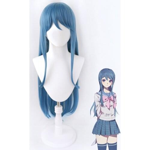 Anime Danganronpa Maizono Sayaka Long Blue Cosplay Wig Synthetic Hair Dangan Ronpa + Free Wig Cap Party Role Play Girl Women