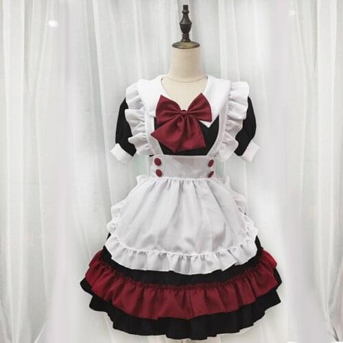 Gothic Black and Red Maid Dress Lolita Sets Halloween Cosplay Costume