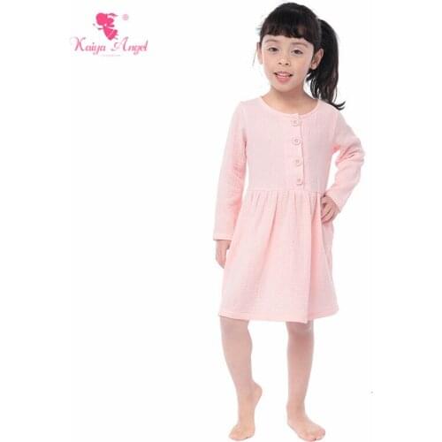 Kaiya Angel 2019 New Dress Baby Girl Kid Clothes Long Sleeve Solid Pink Spring Summer Ruched Casual Cute Style Factory Wholesale