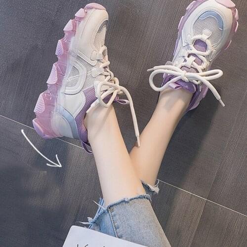 Luxury womens shoes casual white sneakers mesh breathable thick casual leather spring and autumn sports womens shoes hot sale