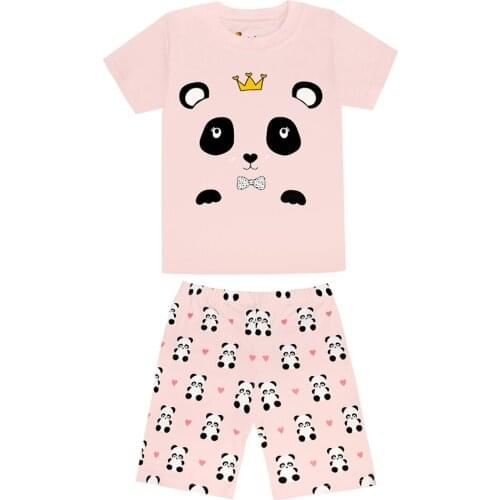 Pink Cartoon Sets Girls Sleepwear Suits Cotton Short Sleeve Children Clothes Sets T-Shirts Pants Sets Kids Pyjamas Pajama