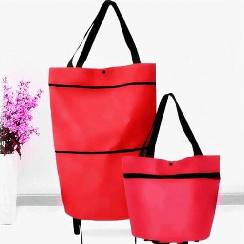 Folding Shopping Pull Cart Creative Eco Friendly To Buy Food Trolley Bag With Wheels Reusable Grocery Vegetables Organizer Bags