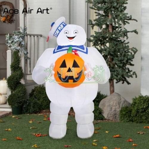 Yard decoration inflatable ghostbuster stay puft,3m H airblown Marshmallow Man with Halloween pumpkin in hands for sale