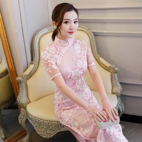 Vintage Embroidered Cheongsam Dress Women Sexy Fashion Qipao Party Dresses Traditional Chinese Clothing Oriental Dress Vestidos