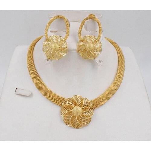 High Quality Ltaly 750 Gold color Jewelry Set For Women african beads jewlery fashion necklace set earring jewelry