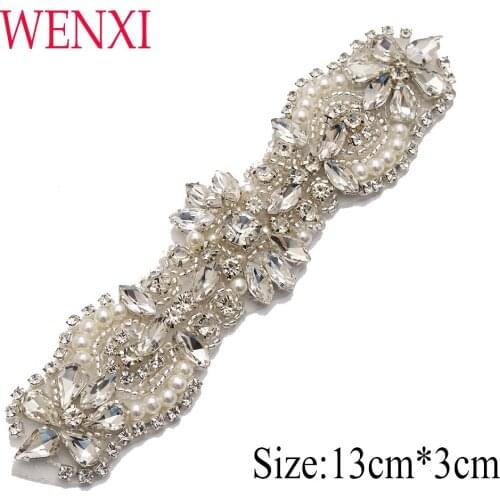 WENXI 10pcs Wholesale Bride Gown Rhinestones Applique Accessory For Wedding Dress Belt Clear Rose Gold Crystal WX919