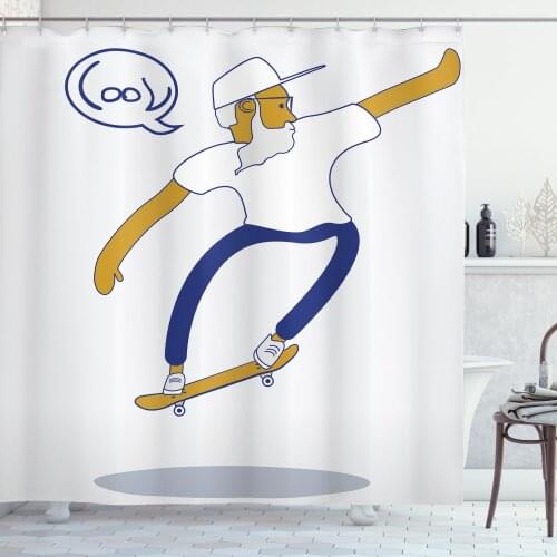 Indie Shower Curtain Set Cool Hipster Old Man on Skateboard Curtain for Bathroom Decor 12 Hooks Decorative Bath Accessory