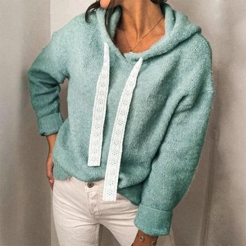 Ladies Autumn/Winter Fashion Casual Solid Color Lace Drawstring Long Sleeve Hoodie Top Sweatshirt