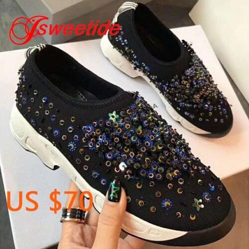 Women Breathable Handmade embroidery Casual Shoes New Soft Soles Flat Fashion Air Mesh autumn and winter Brand Female Sneakers